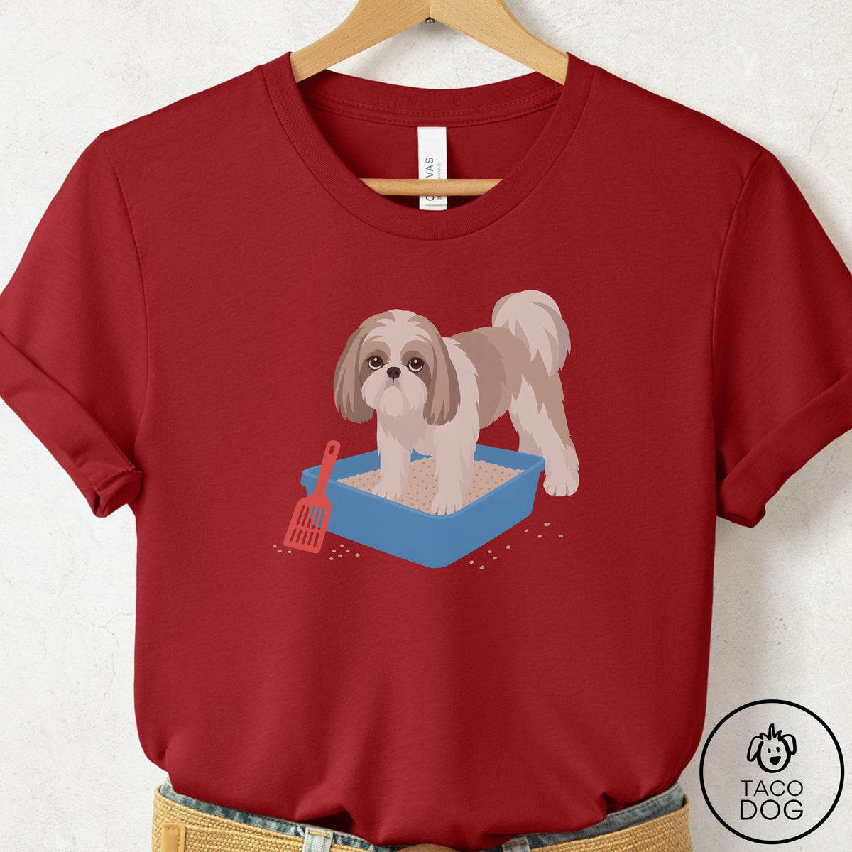 Shih Tzu Litter Box T-Shirt Canvas Red Taco-Dog