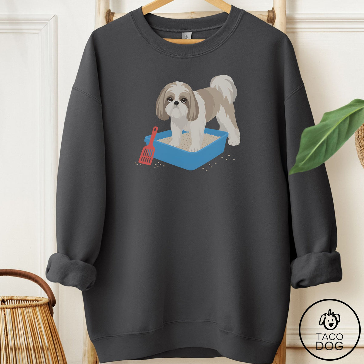 Shih Tzu Litter Box Sweatshirt Charcoal Taco-Dog