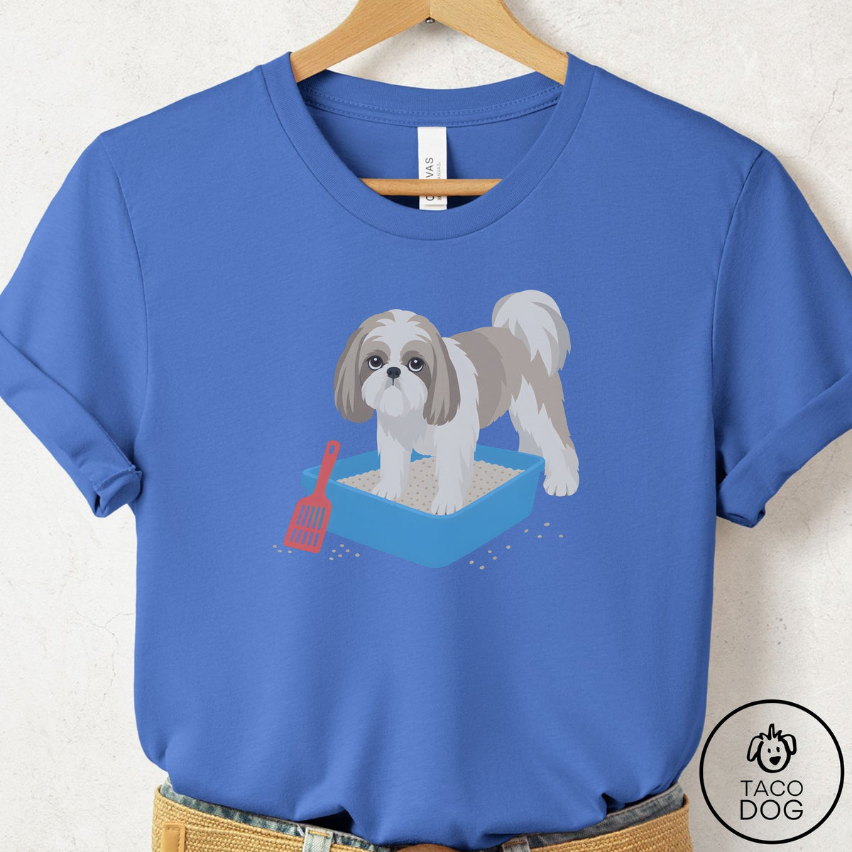 Shih Tzu Litter Box T-Shirt Columbia Blue Taco-Dog