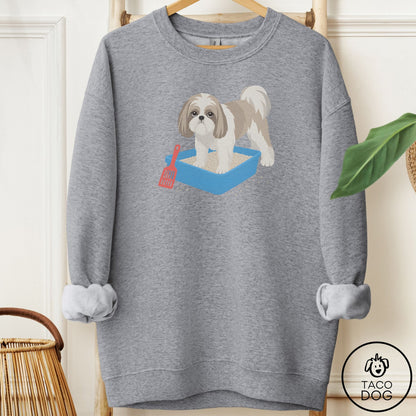 Shih Tzu Litter Box Sweatshirt Graphite Heather Taco-Dog