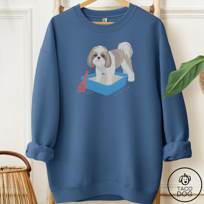 Shih Tzu Litter Box Sweatshirt Indigo Blue Taco-Dog