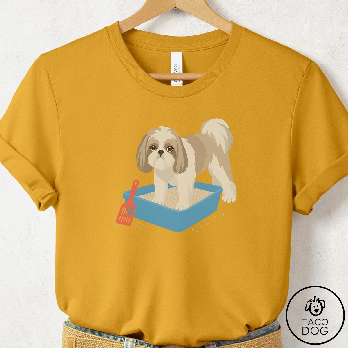 Shih Tzu Litter Box T-Shirt Mustard Taco-Dog