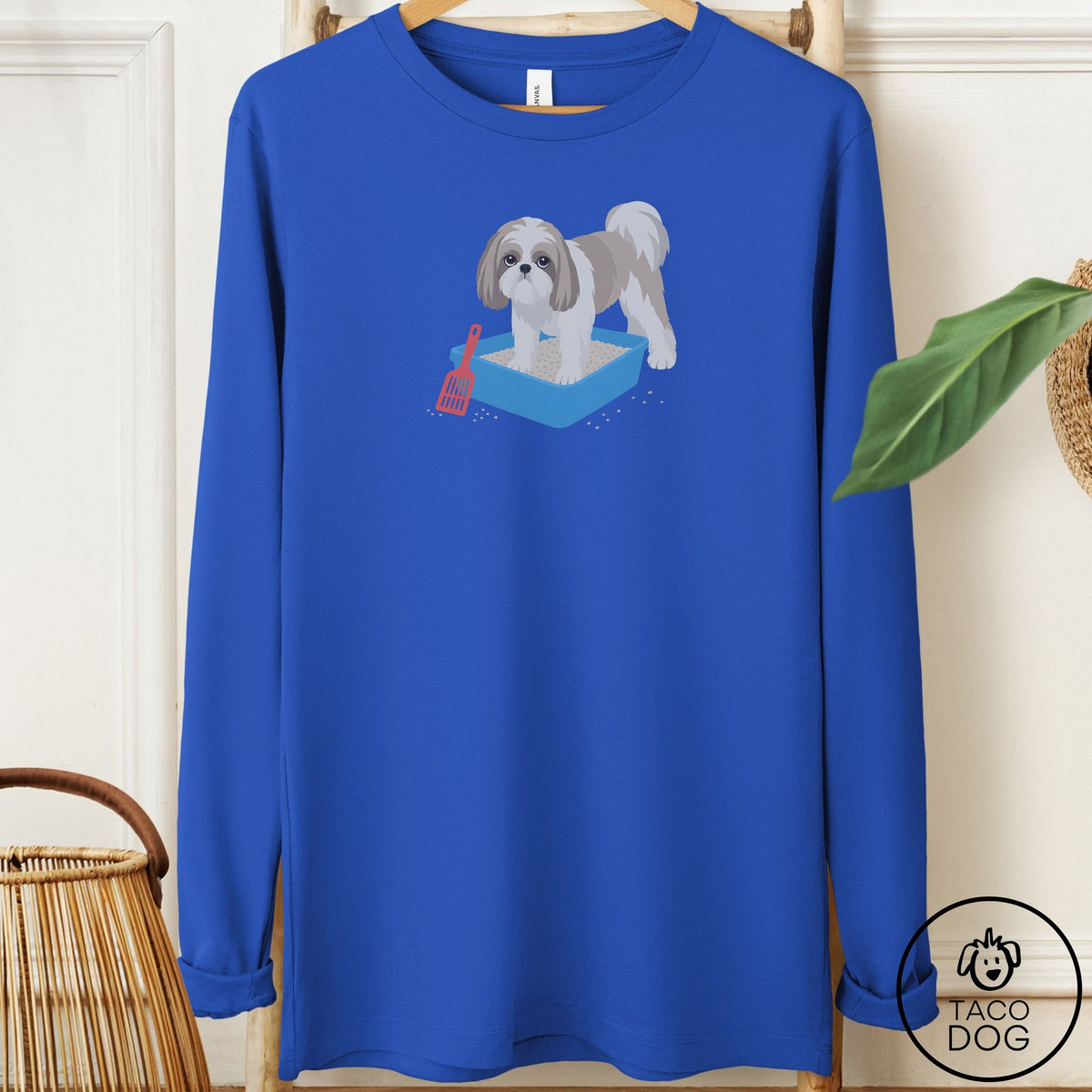 Shih Tzu Litter Box Long Sleeve Tee True Royal Taco-Dog