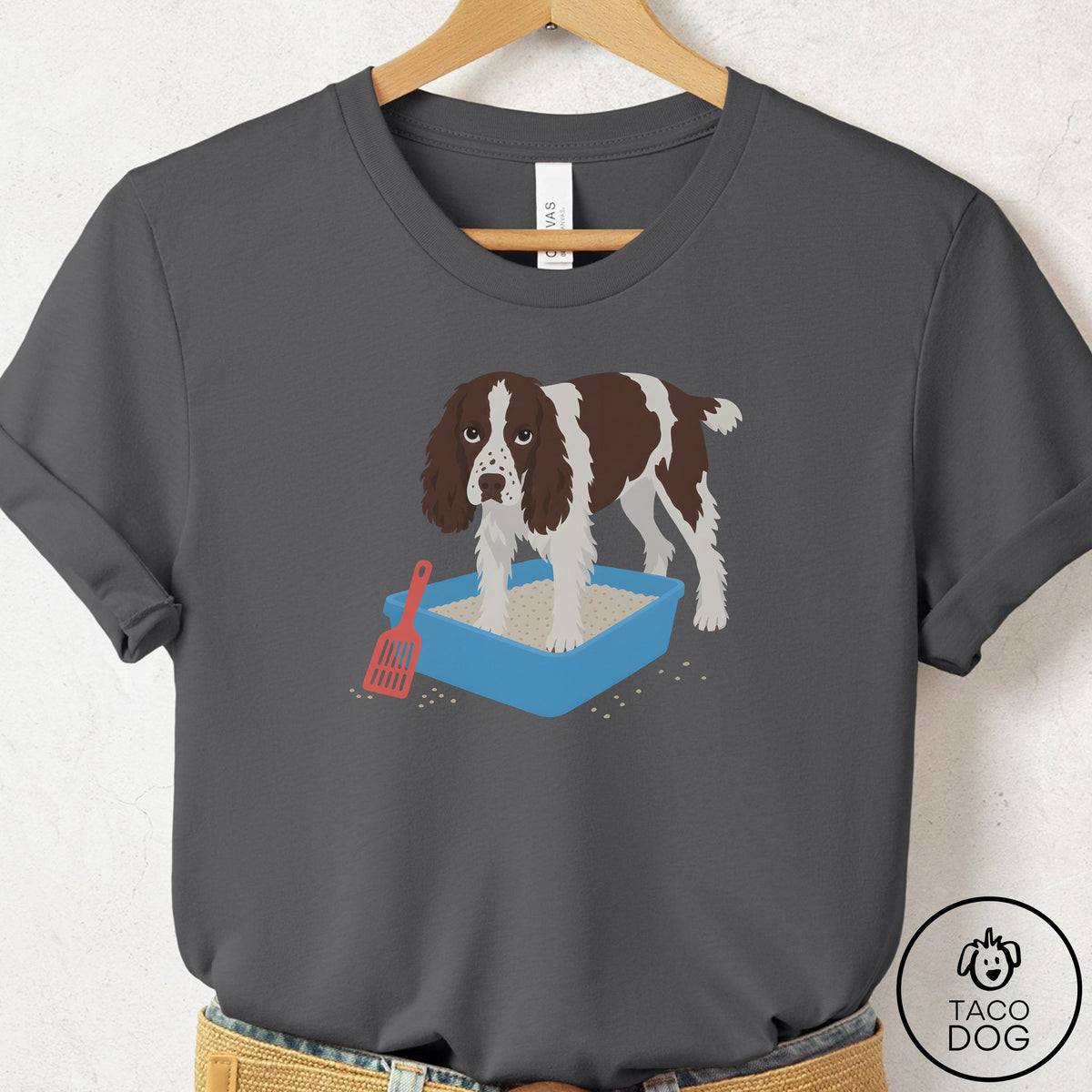 Springer Spaniel Litter Box T-Shirt Asphalt Taco-Dog