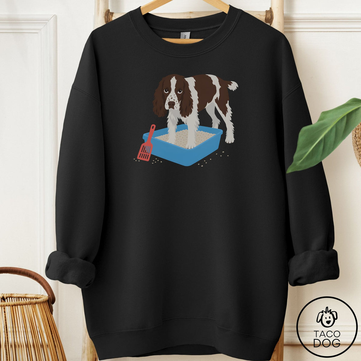 Springer Spaniel Litter Box Sweatshirt Black Taco-Dog