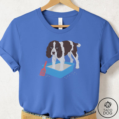 Springer Spaniel Litter Box T-Shirt Columbia Blue Taco-Dog