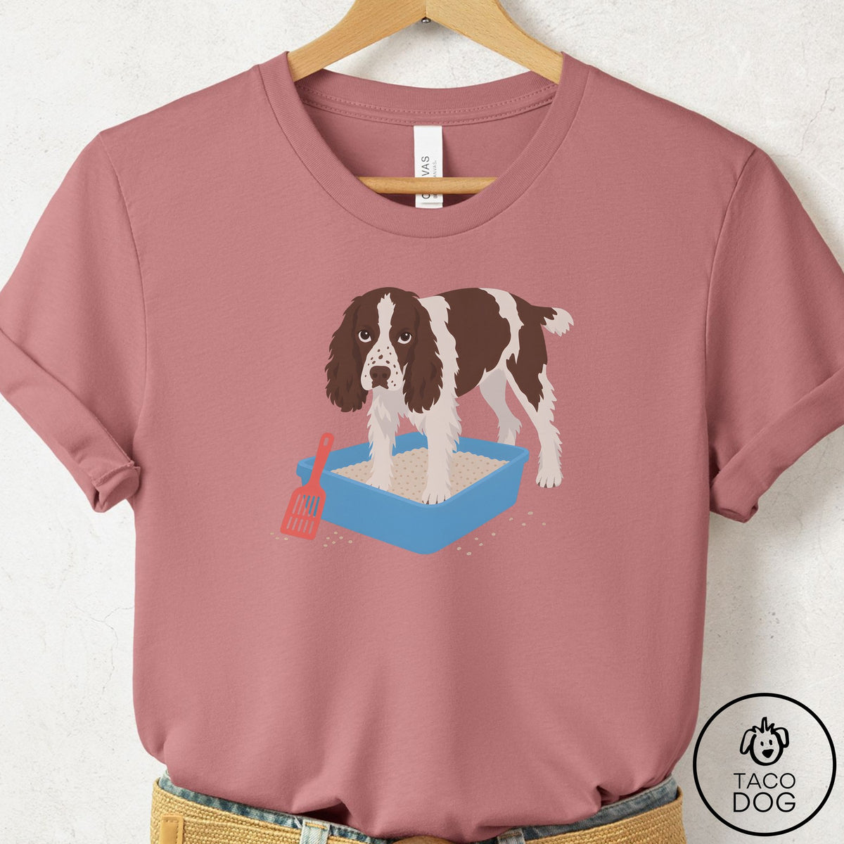 Springer Spaniel Litter Box T-Shirt Mauve Taco-Dog
