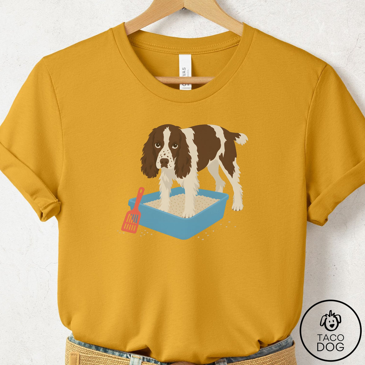 Springer Spaniel Litter Box T-Shirt Mustard Taco-Dog