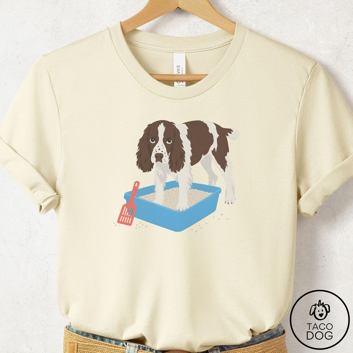 Springer Spaniel Litter Box T-Shirt Natural Taco-Dog