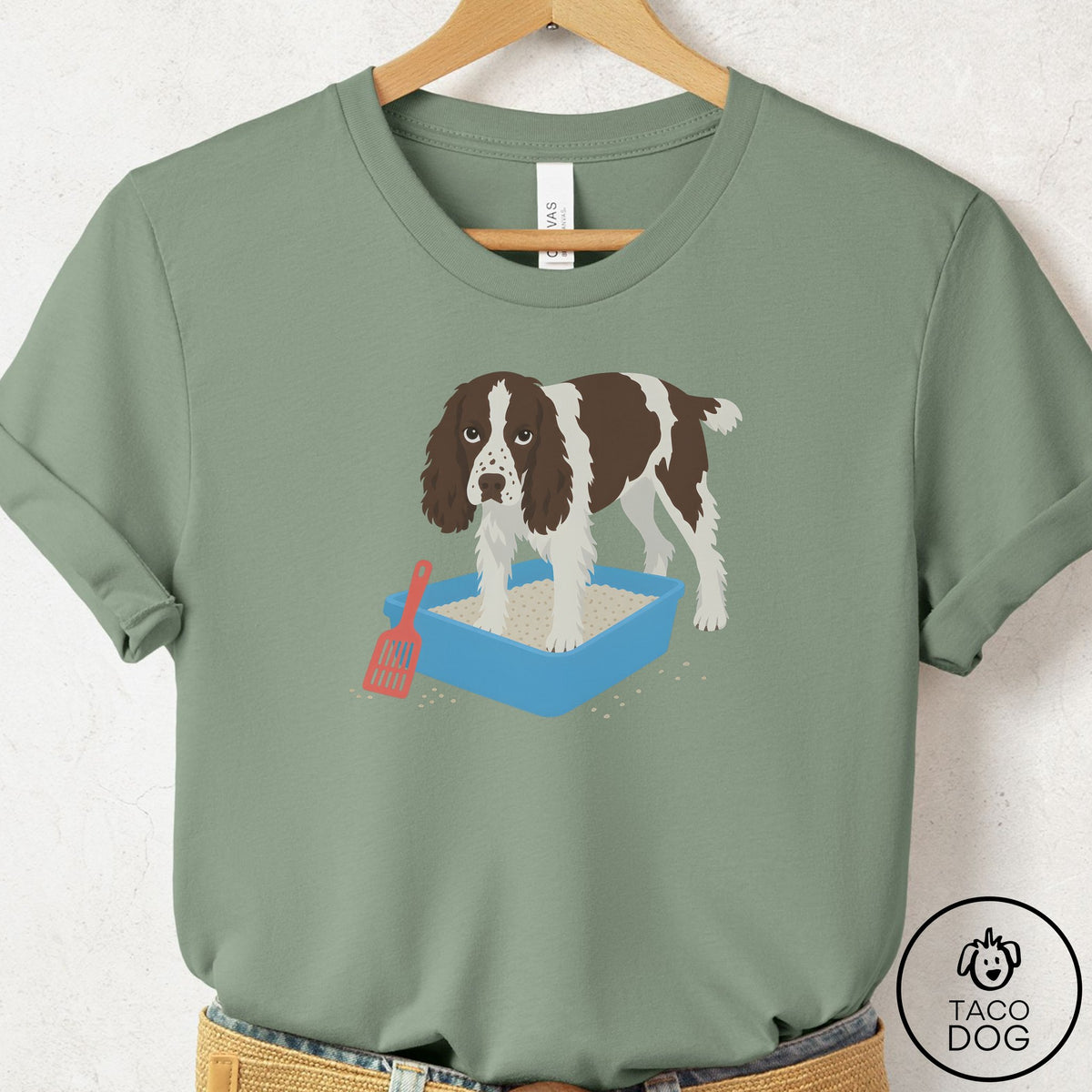 Springer Spaniel Litter Box T-Shirt Sage Taco-Dog