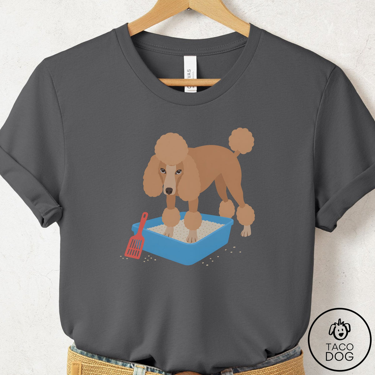 Poodle Litter Box T-Shirt Asphalt Taco-Dog