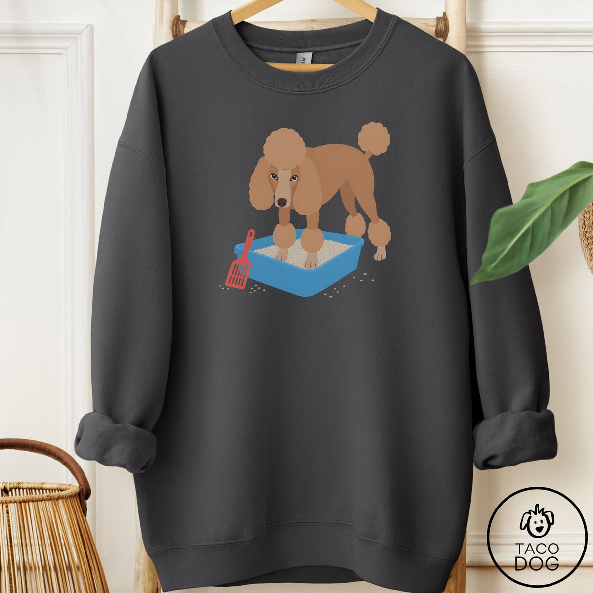 Poodle Litter Box Sweatshirt Charcoal Taco-Dog
