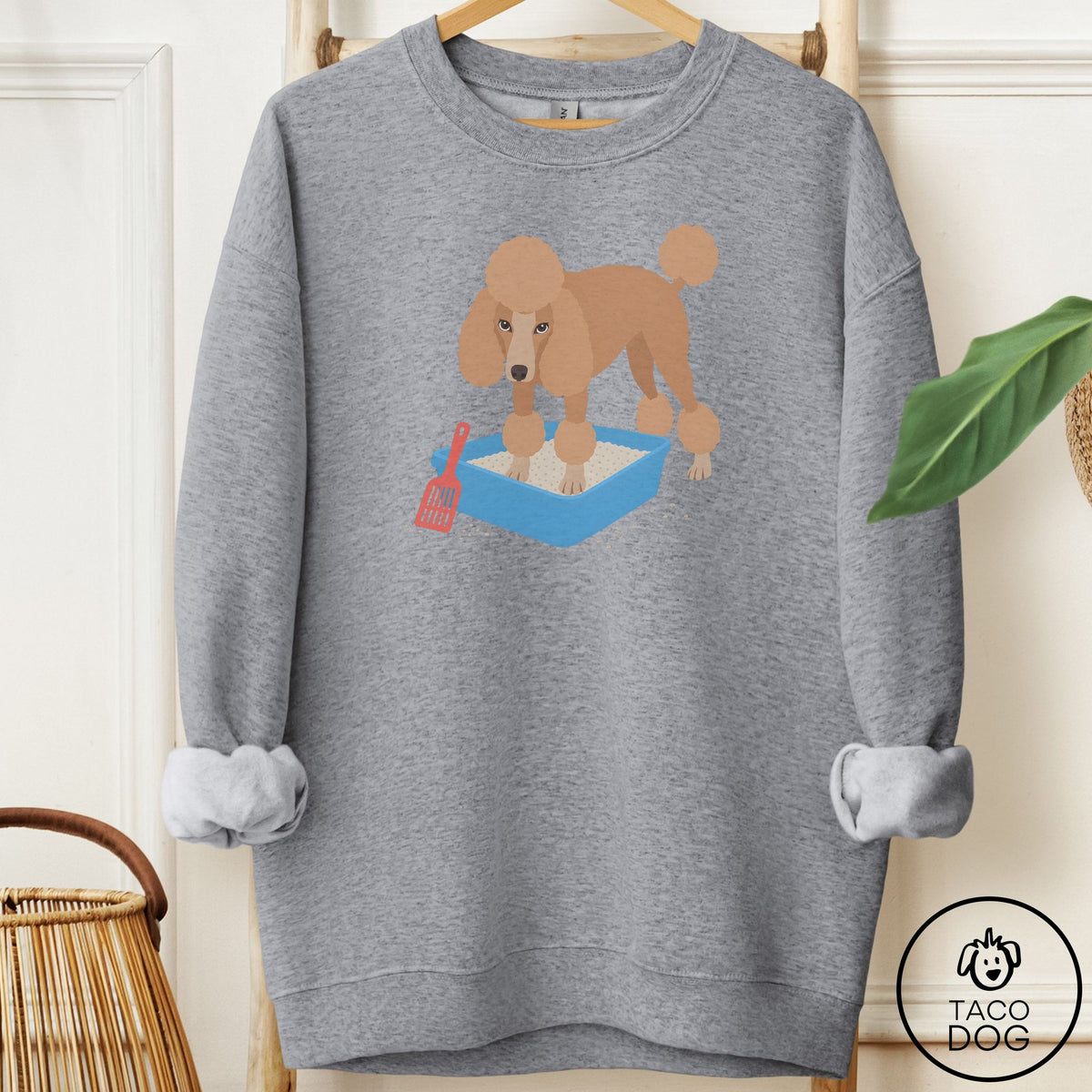 Poodle Litter Box Sweatshirt Graphite Heather Taco-Dog