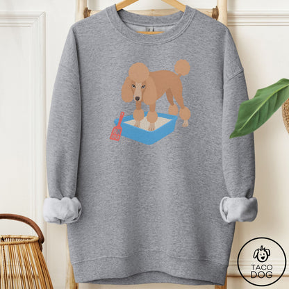 Poodle Litter Box Sweatshirt Graphite Heather Taco-Dog