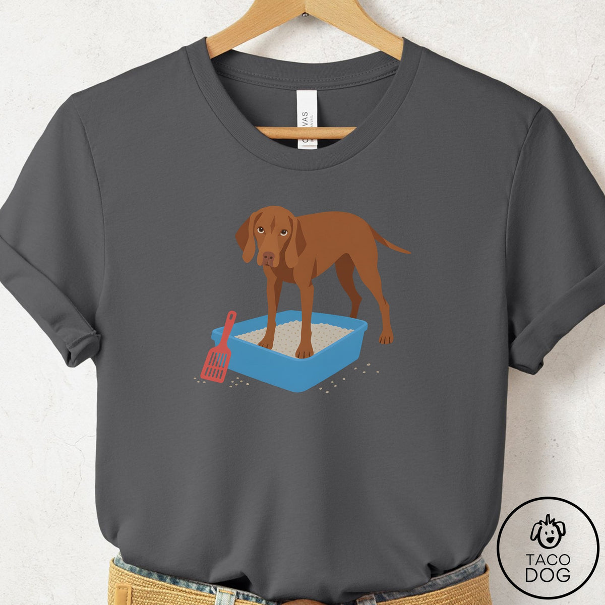 Vizsla Litter Box T-Shirt Asphalt Taco-Dog