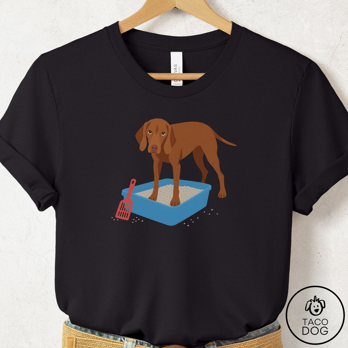 Vizsla Litter Box T-Shirt Black Taco-Dog