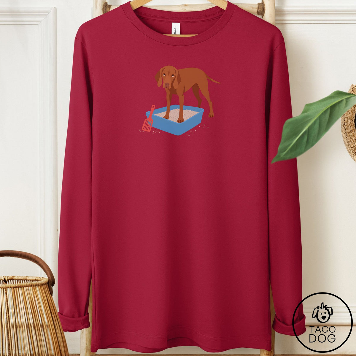 Vizsla Litter Box Long Sleeve Tee Cardinal Taco-Dog