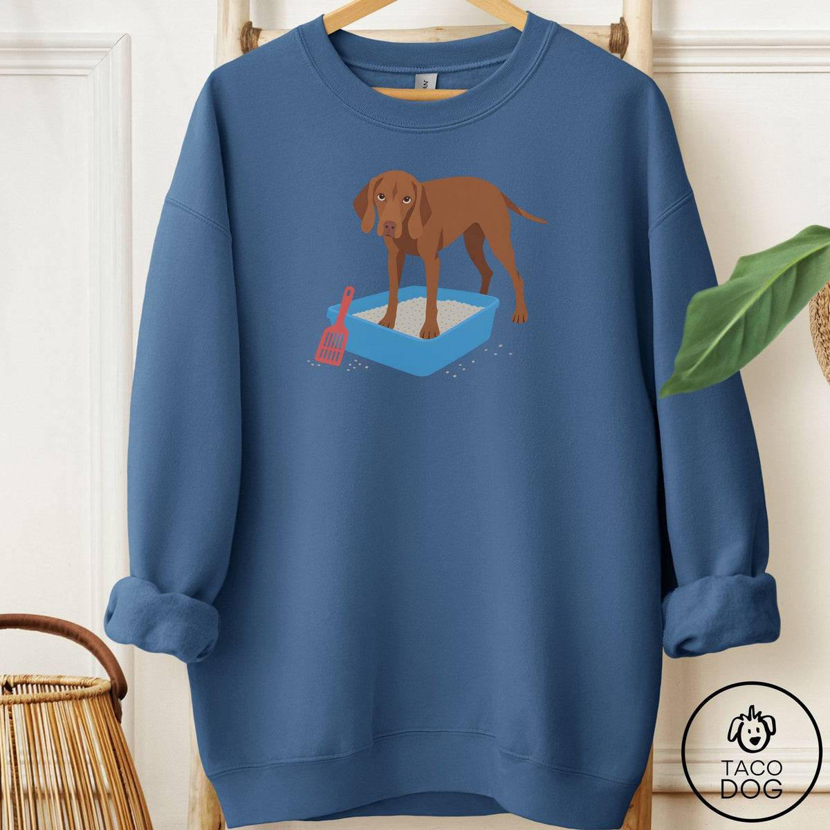 Vizsla Litter Box Sweatshirt Indigo Blue Taco-Dog