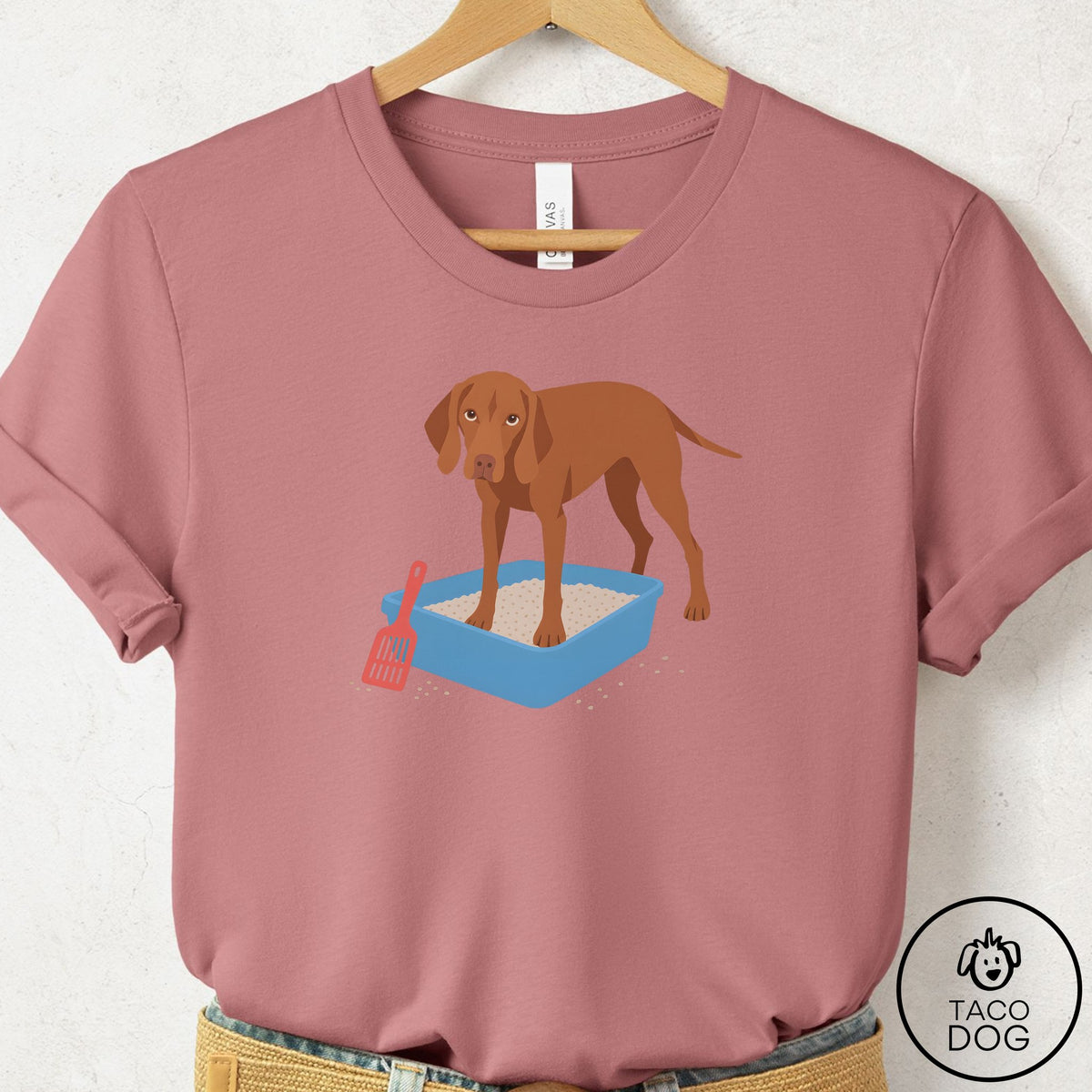 Vizsla Litter Box T-Shirt Mauve Taco-Dog