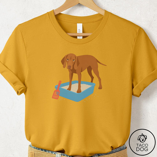 Vizsla Litter Box T-Shirt Mustard Taco-Dog