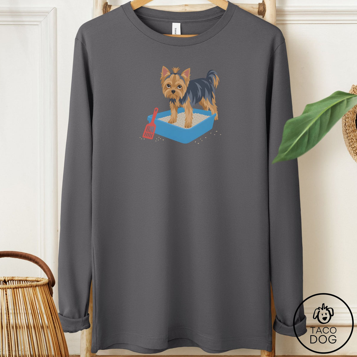 Yorkshire Terrier Yorkie Litter Box Long Sleeve Tee Asphalt Taco-Dog