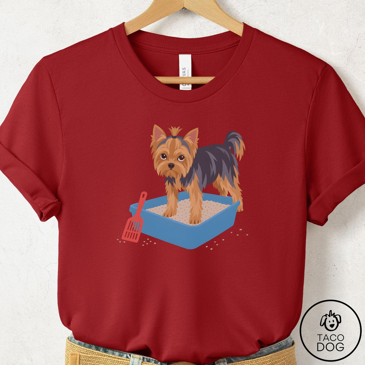 Yorkshire Terrier Yorkie Litter Box T-Shirt Canvas Red Taco-Dog