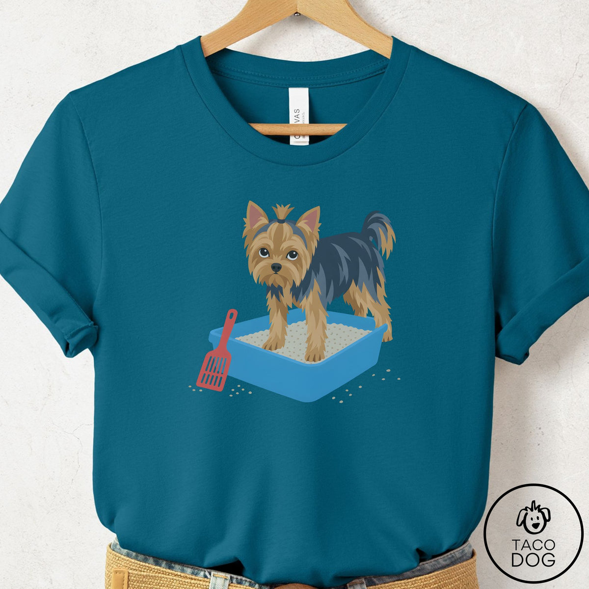 Yorkshire Terrier Yorkie Litter Box T-Shirt Deep Teal Taco-Dog