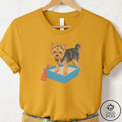 Yorkshire Terrier Yorkie Litter Box T-Shirt Mustard Taco-Dog