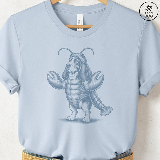 Basset Hound Lobster T-Shirt Light Blue Taco-Dog