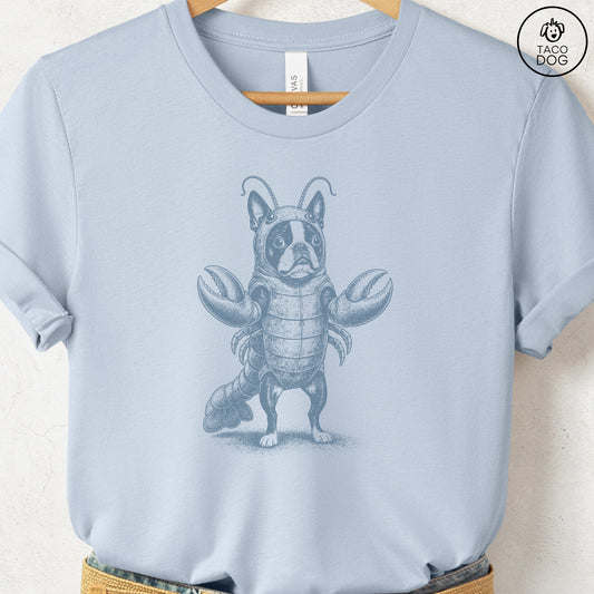 Boston Terrier Lobster T-Shirt Light Blue Taco-Dog
