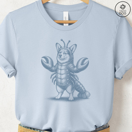 Corgi Lobster T-Shirt Light Blue Taco-Dog