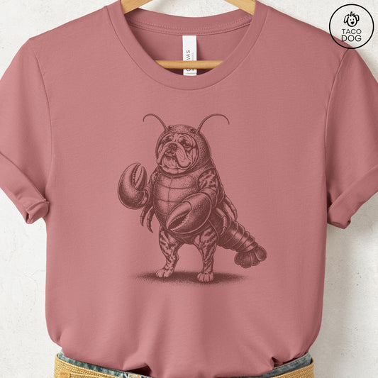 English Bulldog Lobster T-Shirt Heather Mauve Taco-Dog