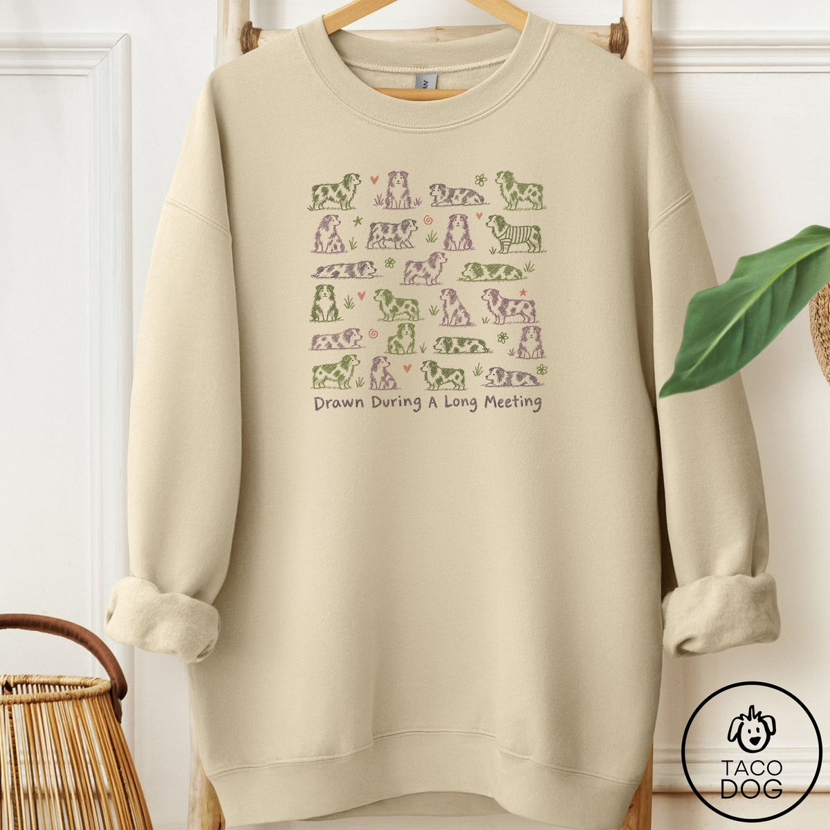 Australian Shepherd Long Meeting Sweatshirt Sand Taco-Dog