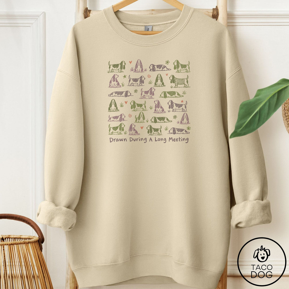 Basset Hound Long Meeting Sweatshirt Sand Taco-Dog