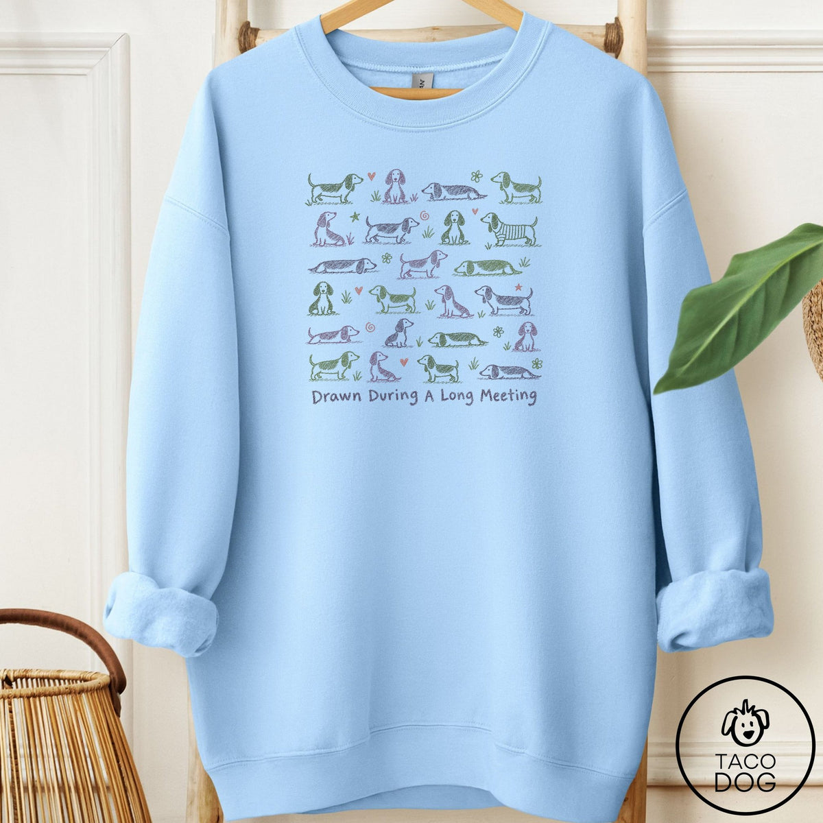 Dachshund Long Meeting Sweatshirt Light Blue Taco-Dog
