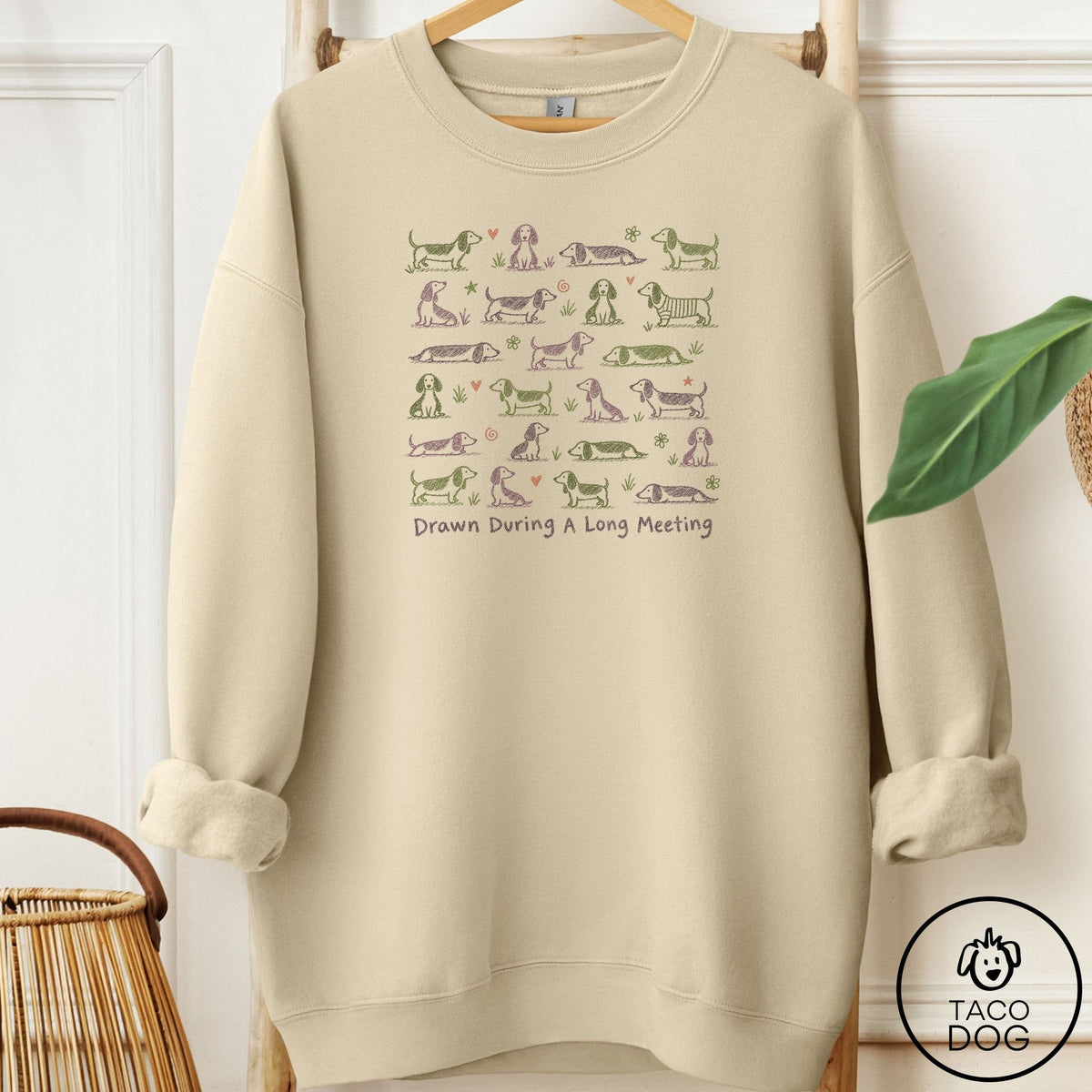 Dachshund Long Meeting Sweatshirt Sand Taco-Dog