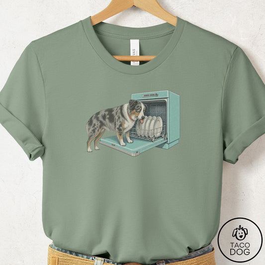 Australian Shepherd Lower Rack T-Shirt Sage Taco-Dog