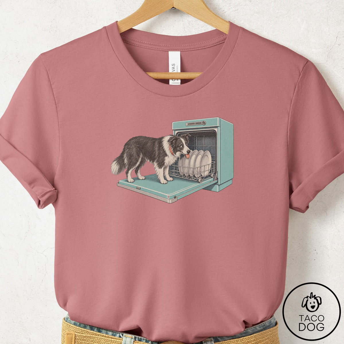 Border Collie Lower Rack T-Shirt Mauve Taco-Dog