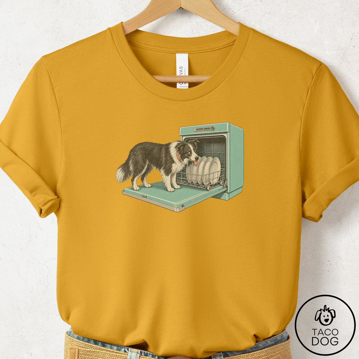 Border Collie Lower Rack T-Shirt Mustard Taco-Dog