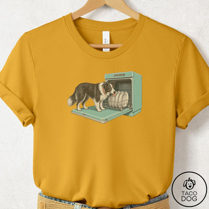 Border Collie Lower Rack T-Shirt Mustard Taco-Dog