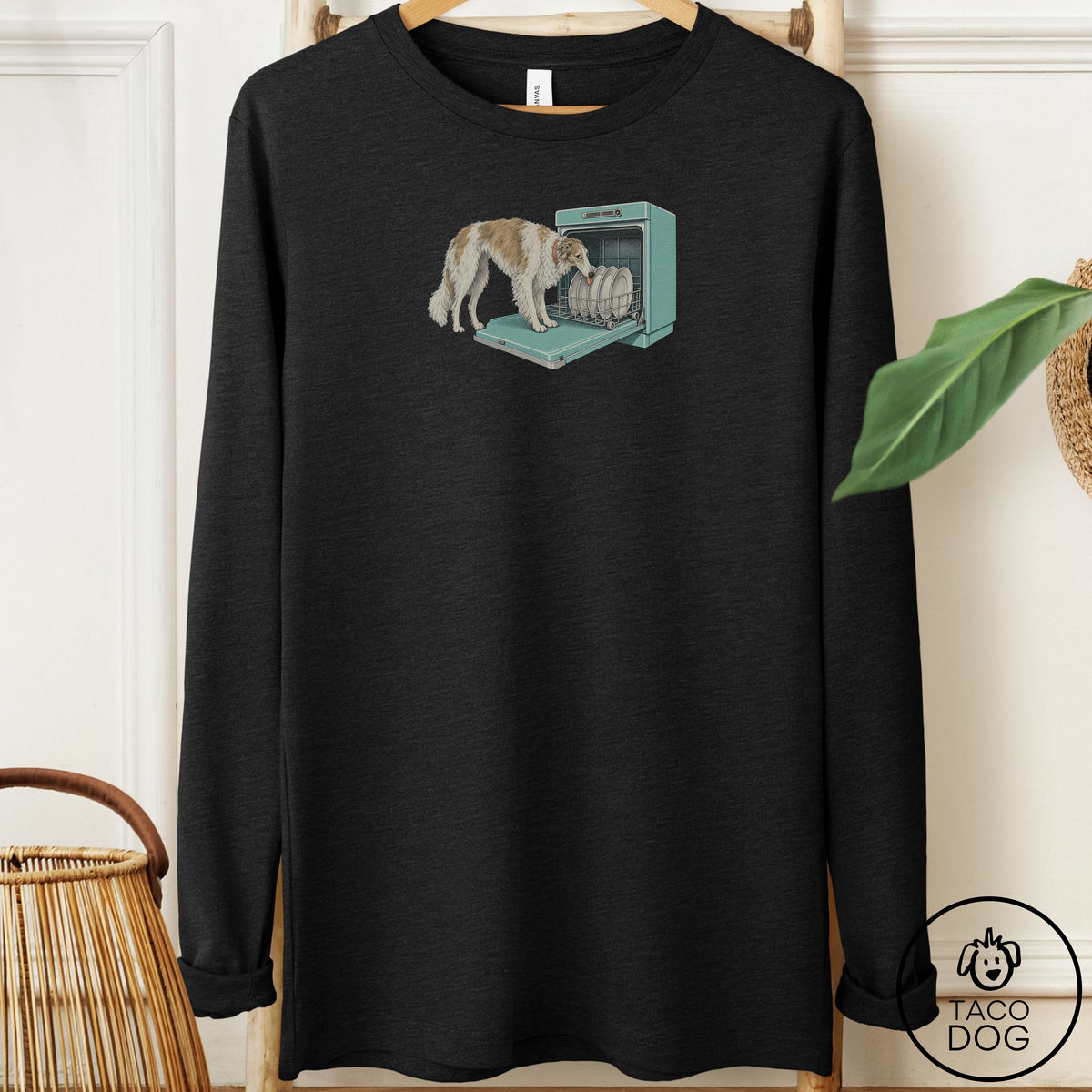 Borzoi Lower Rack Long Sleeve Tee Black Heather Taco-Dog