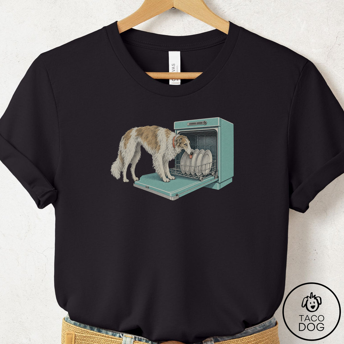 Borzoi Lower Rack T-Shirt Black Taco-Dog