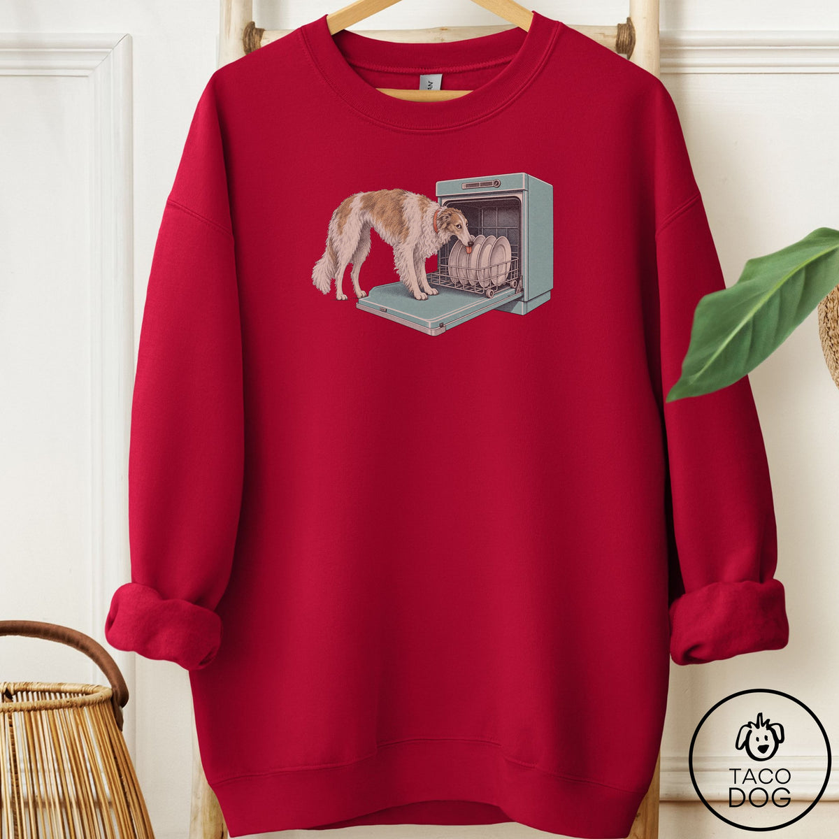 Borzoi Lower Rack Sweatshirt Cardinal Red Taco-Dog