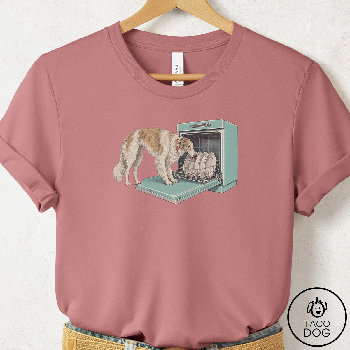 Borzoi Lower Rack T-Shirt Mauve Taco-Dog