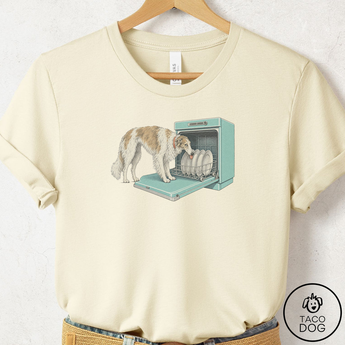 Borzoi Lower Rack T-Shirt Natural Taco-Dog