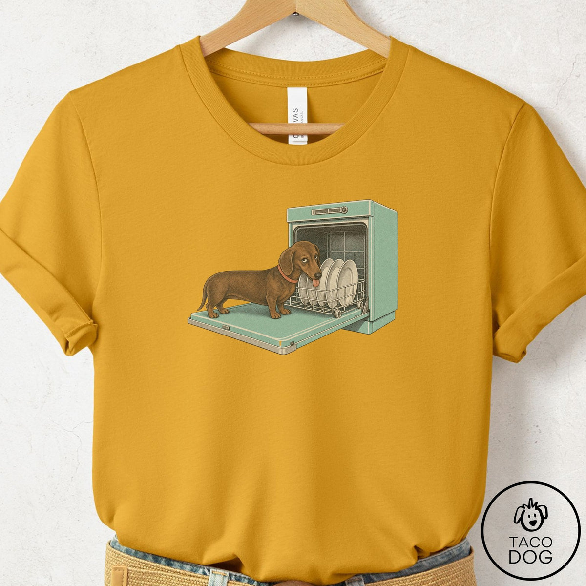 Dachshund Lower Rack T-Shirt, design close-up