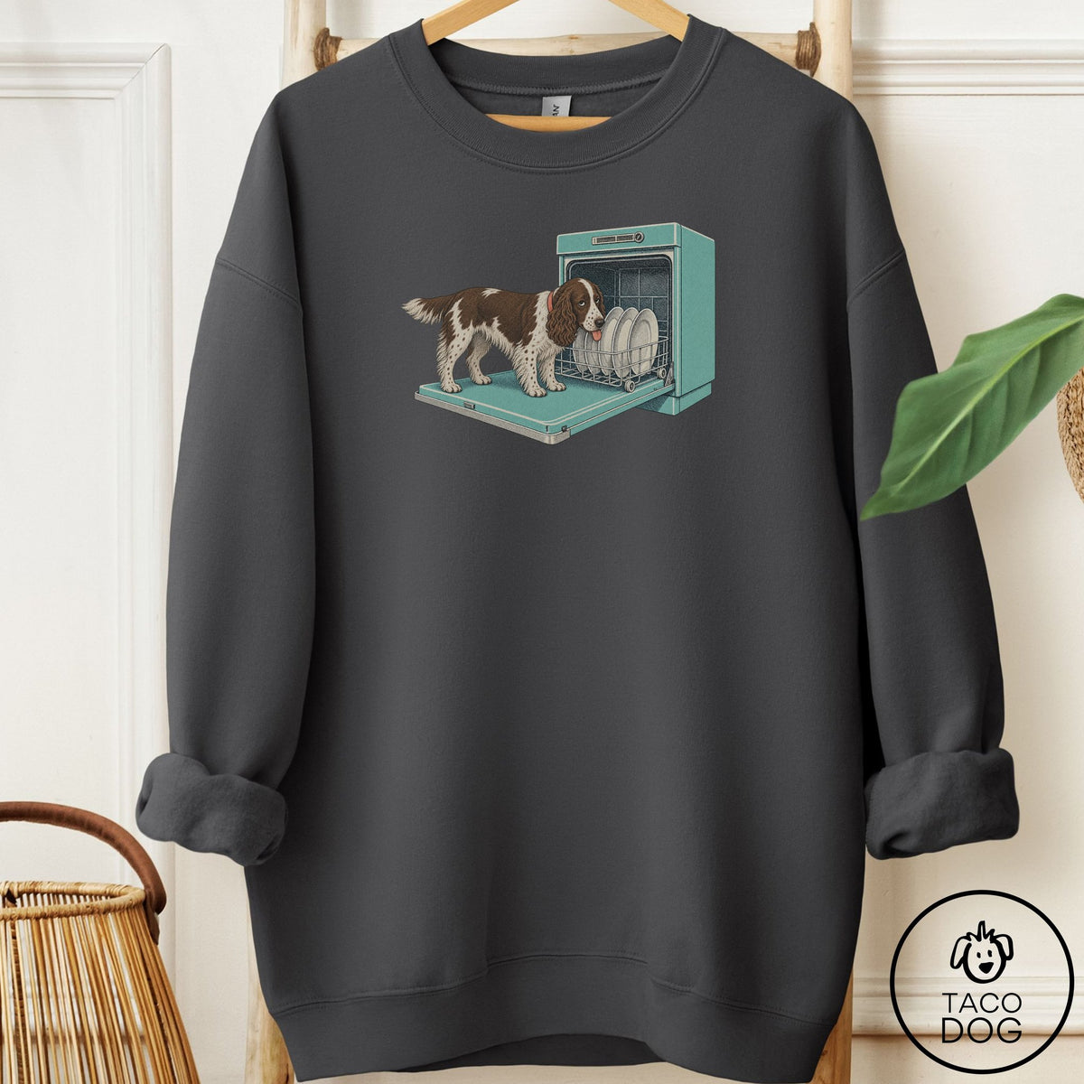 Springer Spaniel Lower Rack Sweatshirt Charcoal Taco-Dog