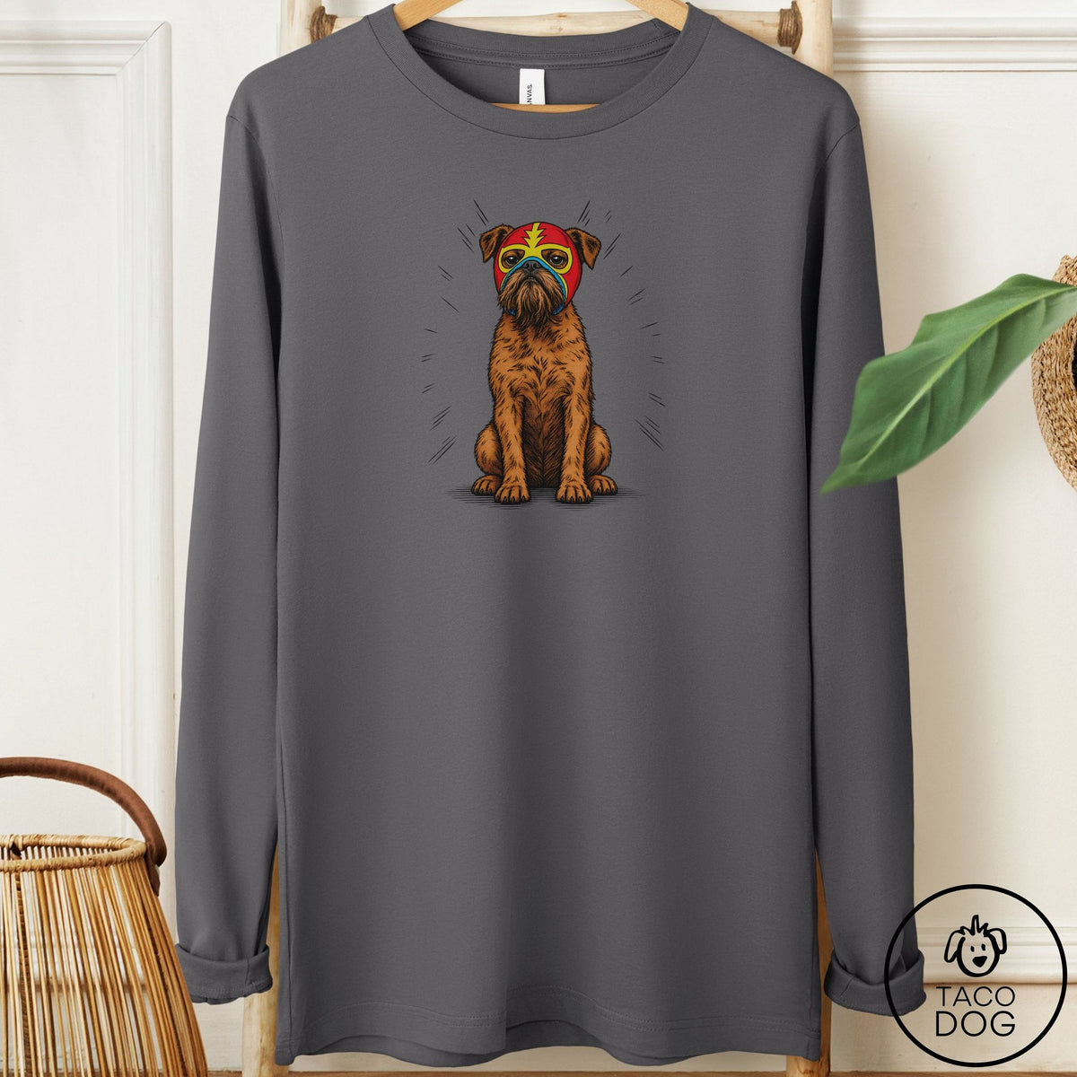 Brussels Griffon Luchador 2 Long Sleeve Tee Asphalt Taco-Dog