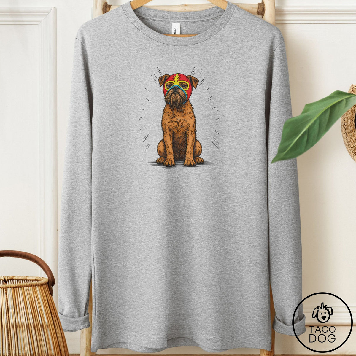 Brussels Griffon Luchador 2 Long Sleeve Tee Athletic Heather Taco-Dog