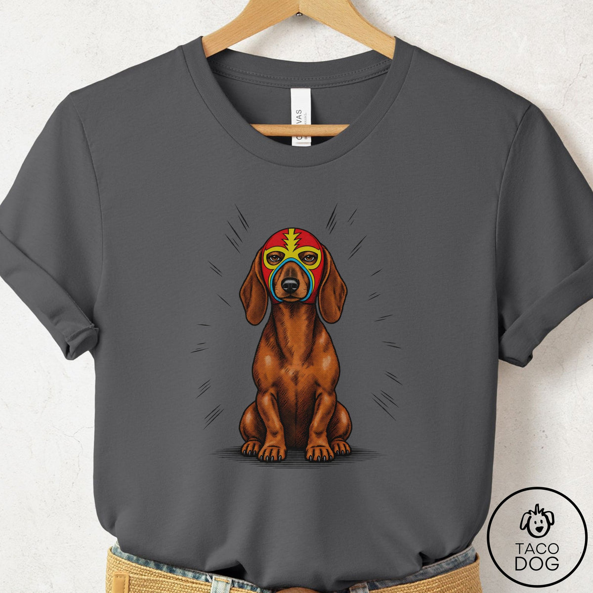 Dachshund Luchador 2 T-Shirt Asphalt Taco-Dog